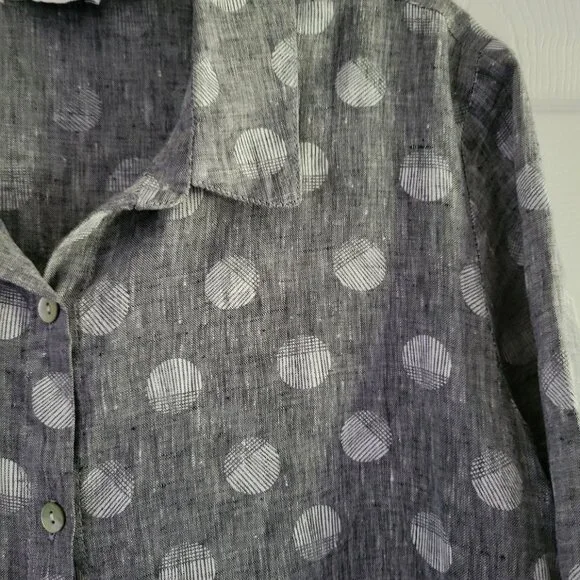 Habitat Grey and White Dotted 100% Linen Shirt Size Large - Picture 4 of 7